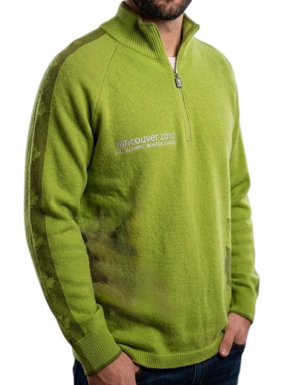 2010 VANCOUVER OLYMPICS Men’s Knit Wool Green Half-Zip Sweater Pullover Large